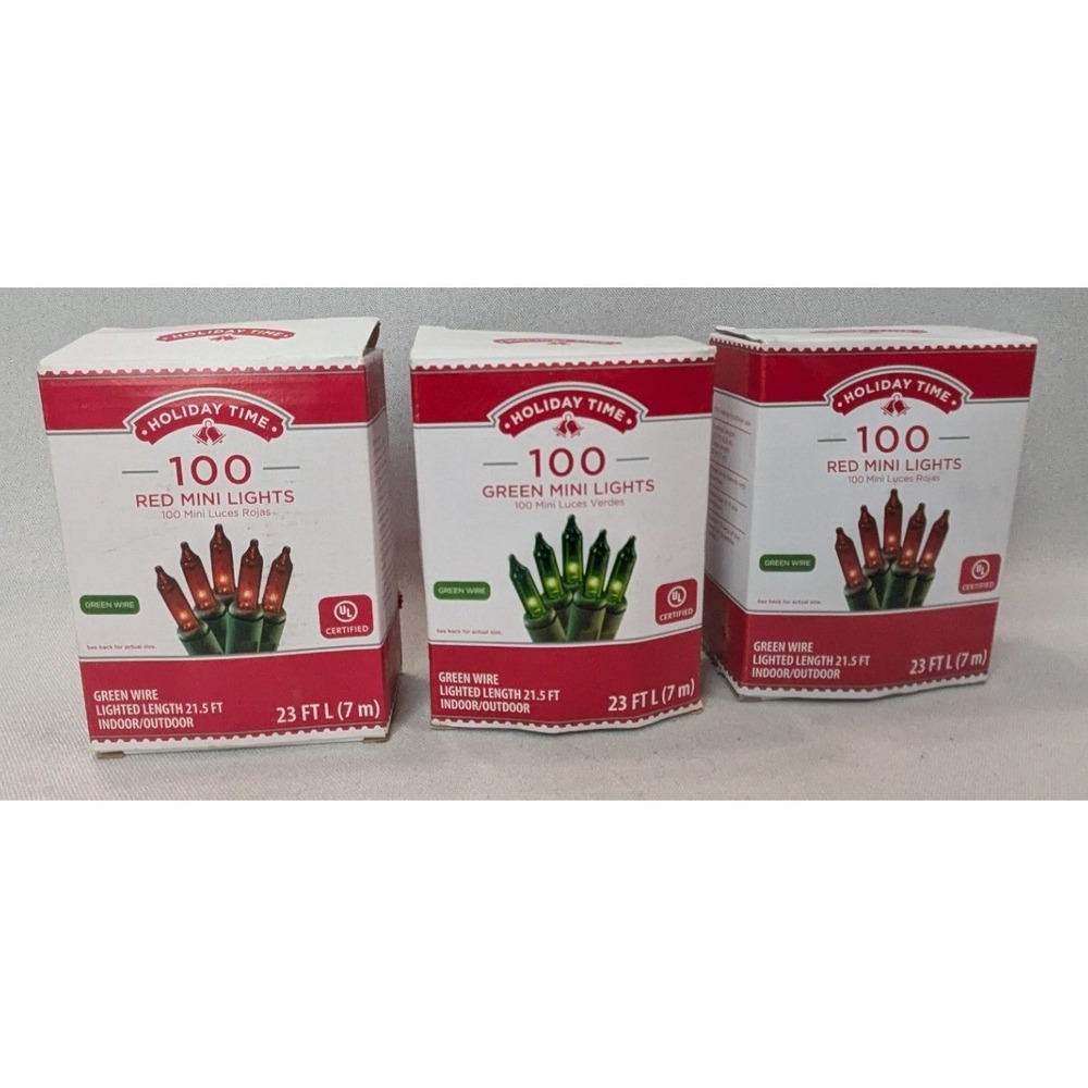 Holiday Time Mini Lights 300ct Red Green 23ft Christmas Decor New 3 Boxes